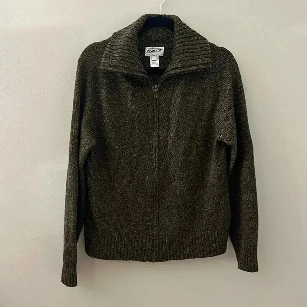 Women’s Brown Wool Pendleton Full Zip Sweater Size Large